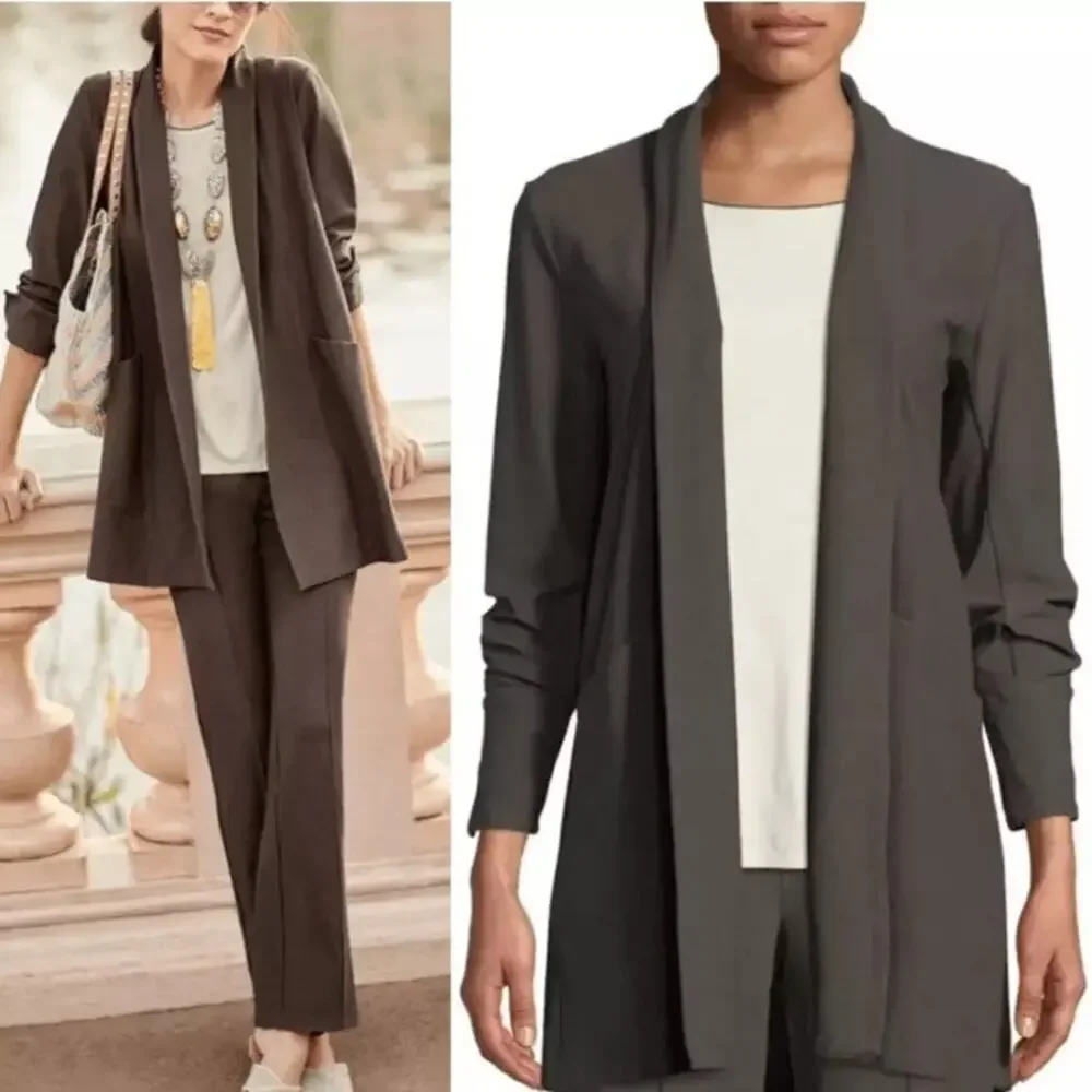 Eileen Fisher Washable Stretch Crepe Kimono Jacket Blazer S Petite Shawl Collar‎